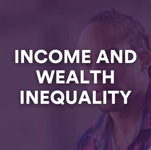 Income and Wealth Inequality graphic showing young person looking at camera.