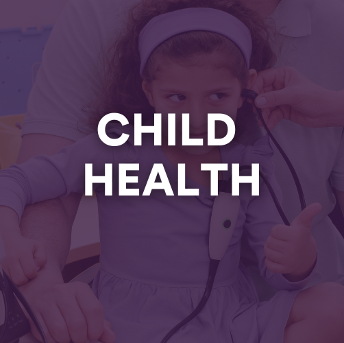 Child Health graphic with young girl receiving medical attention.