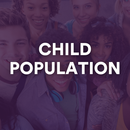 Child Population graphic showing group of teenagers smiling at the camera. 